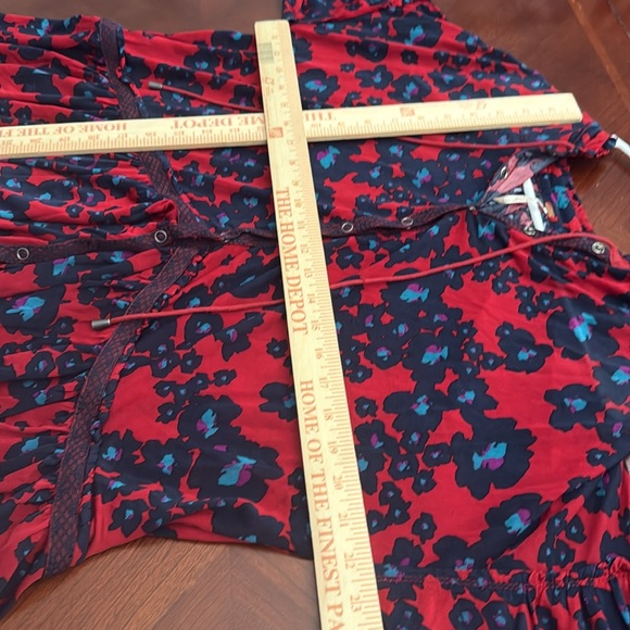 Free People Red and Blue Bishop Sleeve Sundress Merlot love letter combo small S - Picture 15 of 16